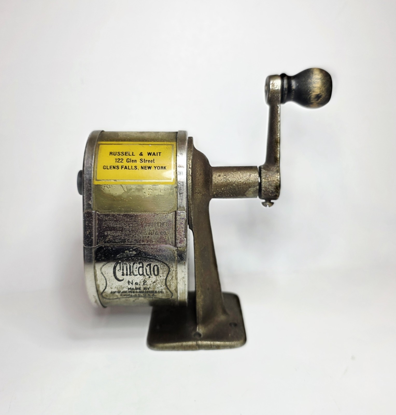 Vintage 1920's APSCO No 2 Pencil Sharpener Made In Chicago IL for Glens Falls NY
