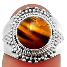 Natural Tiger Eye - Africa 925 Sterling Silver Ring s.7 Jewelry R-1278