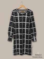 Melonie T Sweater Dress Soft Knit Long Sleeves Black White Size L
