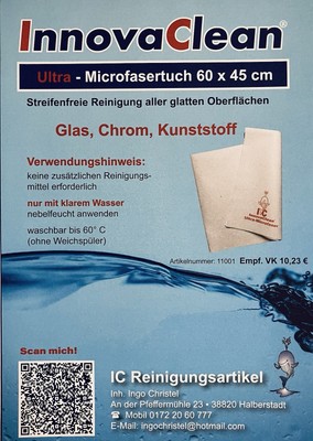 10 Stk. +1 Stk Rabatt IC Ultra Microfasertuch 60x45  Fenstertuch InnovaClean