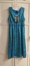 Adrianna Papell floral satin midi, A-line dress blue/green size 10