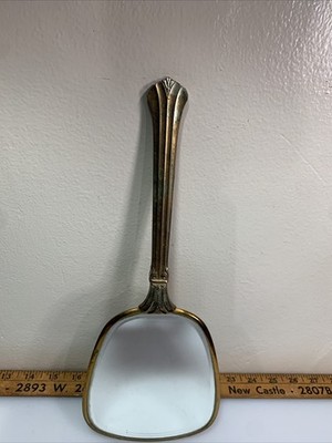 Antique Vtg Hand Held Mirror Goldtoned 1950 s Art Deco Shabby Chic Vanity Decor