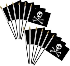 1 Dozen Pirate 4x6in Stick Flags Handheld Jolly Roger Pirate Desk Flags Party