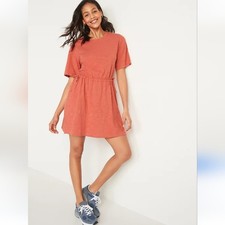 Old Navy Orange Elastic Waist Short Sleeve Slub-Knit Mini T-shirt Dress Sz 2X