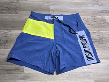 Vintage OP Ocean Pacific Board Shorts Mens M Blue Colorblock Surf Y2K