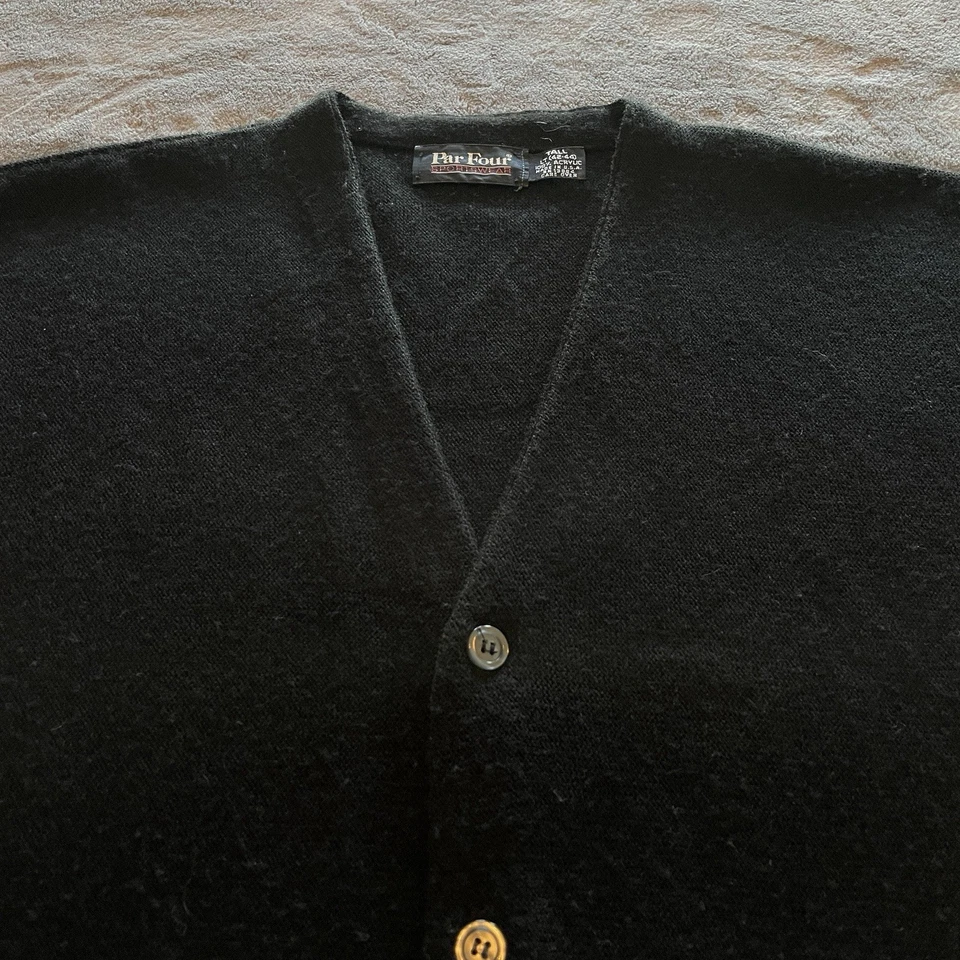Vintage 80s Par Four Cardigan Sweater Men’s Large Black Knit Button Up USA Made - Image 3 of 4