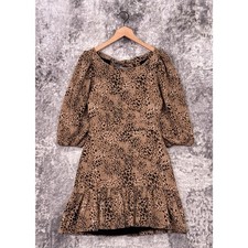 Anthropologie Dress 10P Womens Maeve Animal Print Puff Sleeve Backless Mini