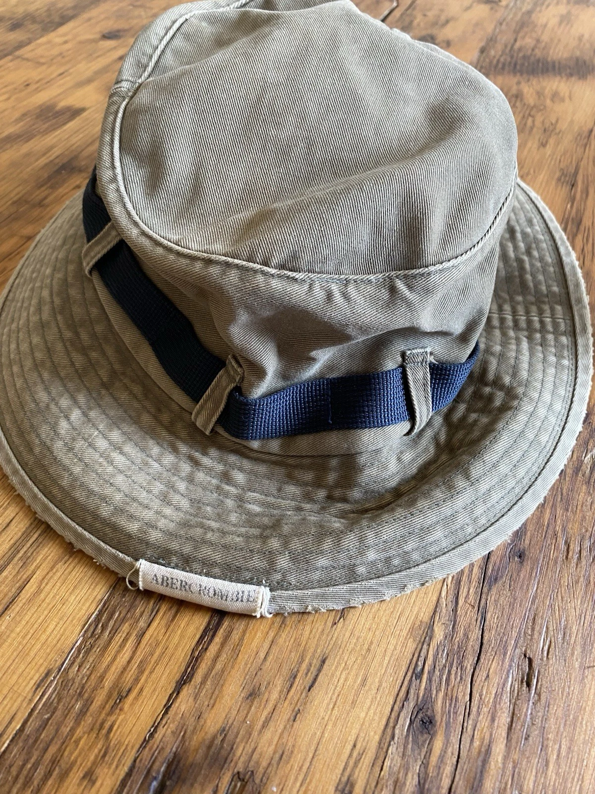 VTG Abercrombie & Fitch Mens Khaki Cotton Twill Bucket Hat Sun Tan Distressed
