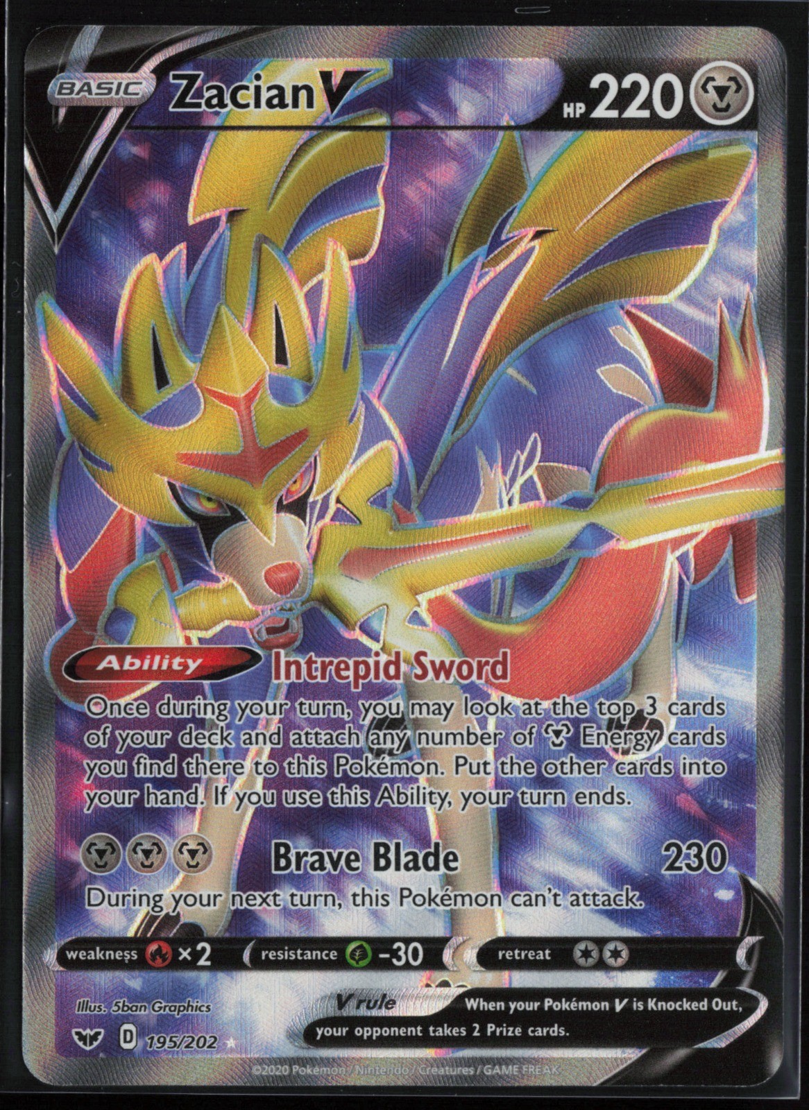 Zacian V (Full Art) Ultra Rare SWSH01: Sword & Shield Base Set 195/202 NM