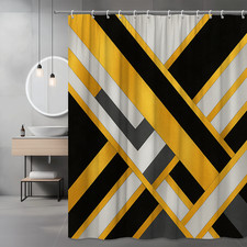 Modern Black and Gold Shower Curtain, Waterproof Fabric, Stylish Design