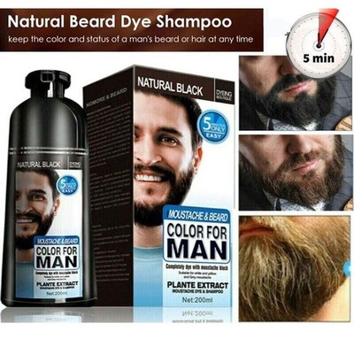 200ML Men 2-in-1 Beard Mustache Natural Hair Color Shampoo Permanent Black Dye *