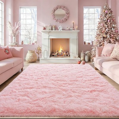 Fluffy Area Rugs 8x10 Large Soft Plush Pink Carpet for Living Room Bedroom Floor