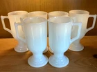 Lot of 6 Vtg Milk Glass White Pedestal D Handle Retro Tall Mugs Coffee Cups 5.5”