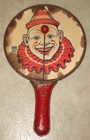 ANTIQUE J. CHEIN & CO. Clown Tin Noise Maker - Clapper Toy - USA Red Handle