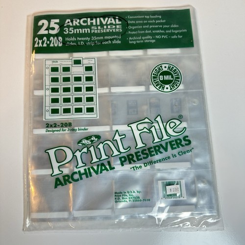 Print File Archival 35mm Slide Preservers 2x2 20B OPEN Pack 15 Shts Only