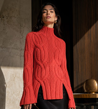DION LEE Red Chunky Cable Knit High Neck Sweater Jumper XS 6 NWOT RRP $1995