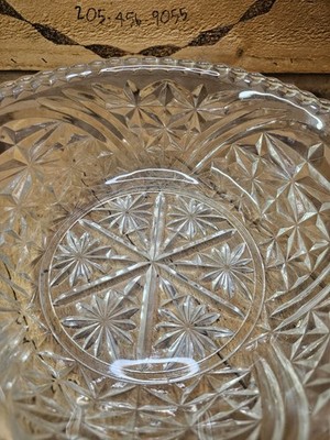 Vintage Cut Glass Starburst Daisy Pattern Serving Bowl 10.5'' Crystal Salad Fruit