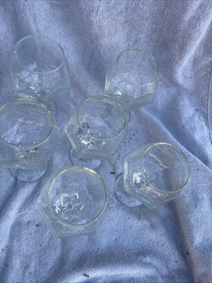6 Libby Chivalry Steamed Wine Glasses Hexagon Shape Clear Glass
