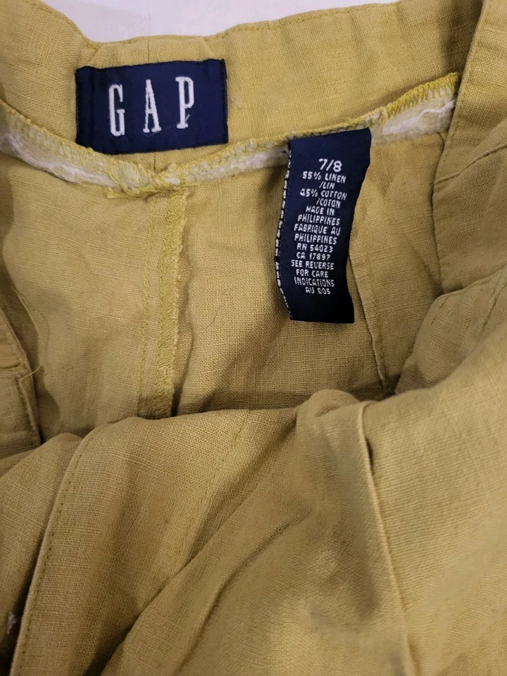 Pantalones Cortos Vintage Años 90 Gap Para Mujer Talla 7/8 Verde Pantano/Lino Lima Mezcla Algodón Foto 4 de 4