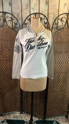 OFF WHITE Felpa con cappuccio Harley Davidson grigia e panna taglia M