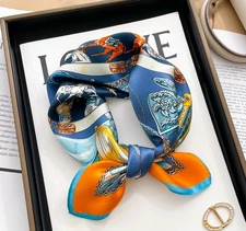 100% Mulberry Silk Scarf Women Flower Neckerchief  20'' Square Small Bandana C2