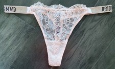 Victoria's Secret Pink Lace BRIDESMAID Rhinestone Shine Strap Thong Panty Medium