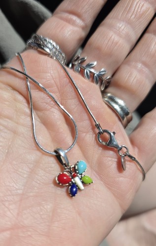 Designer "Silpada" Sterling 925 N1597 Multicolor Butterfly Pendant Necklace