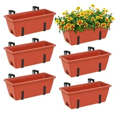 ETELI Railing Planter Box 6 Pack Balcony Planters Railing Hanging with Metal ...
