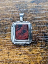 VTG Hallmark PB925 Silver TwistedSquare Pendant RedJasper Agate Natural Gemstone