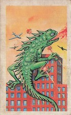 Kaiju Monster Lizard Attack City Airplanes Vintage Menko Card