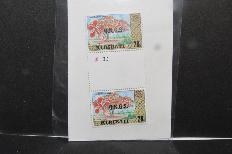 KIRIBATI 20c OFFICIAL PRINTED ON WATERMARKED PAPER SG# 08A SCARCE GUTTER PAIR