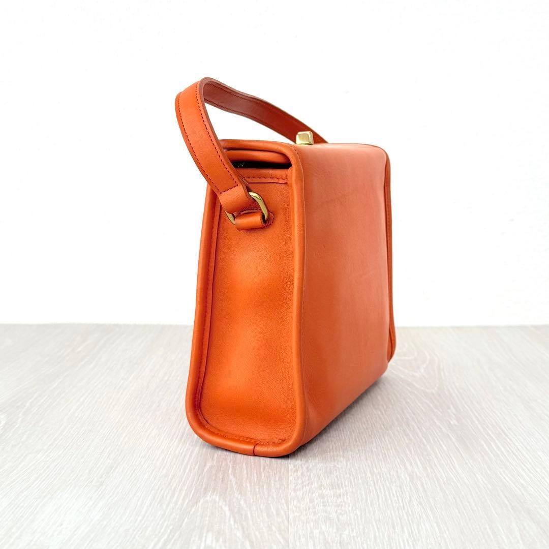 COACH 9043 Vintage Geometric Hand Bag Turnlock Leather Orange Gold