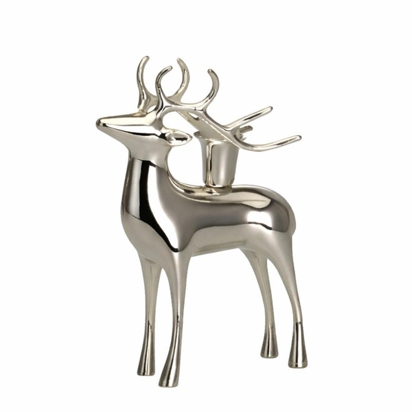 Kerzenhalter Versilbert KerzenstäNder 1 Stabkerze - Deko-Figur Rentier 11.5 Cm-image