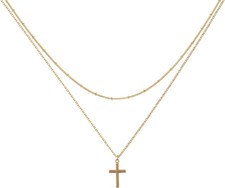 Tiny Cross Necklace, Women 14K Gold Filled Polished Faith Necklace Dainty Circle