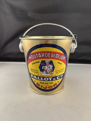 EMPTY Moutarde de Dijon Metal Tin Bucket w/ Wood and Metal Lids Beaune France