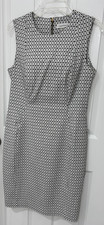 Calvin Klein Black & White Sleeveless Sheath Dress Size 8 Gold Zipper Back 
