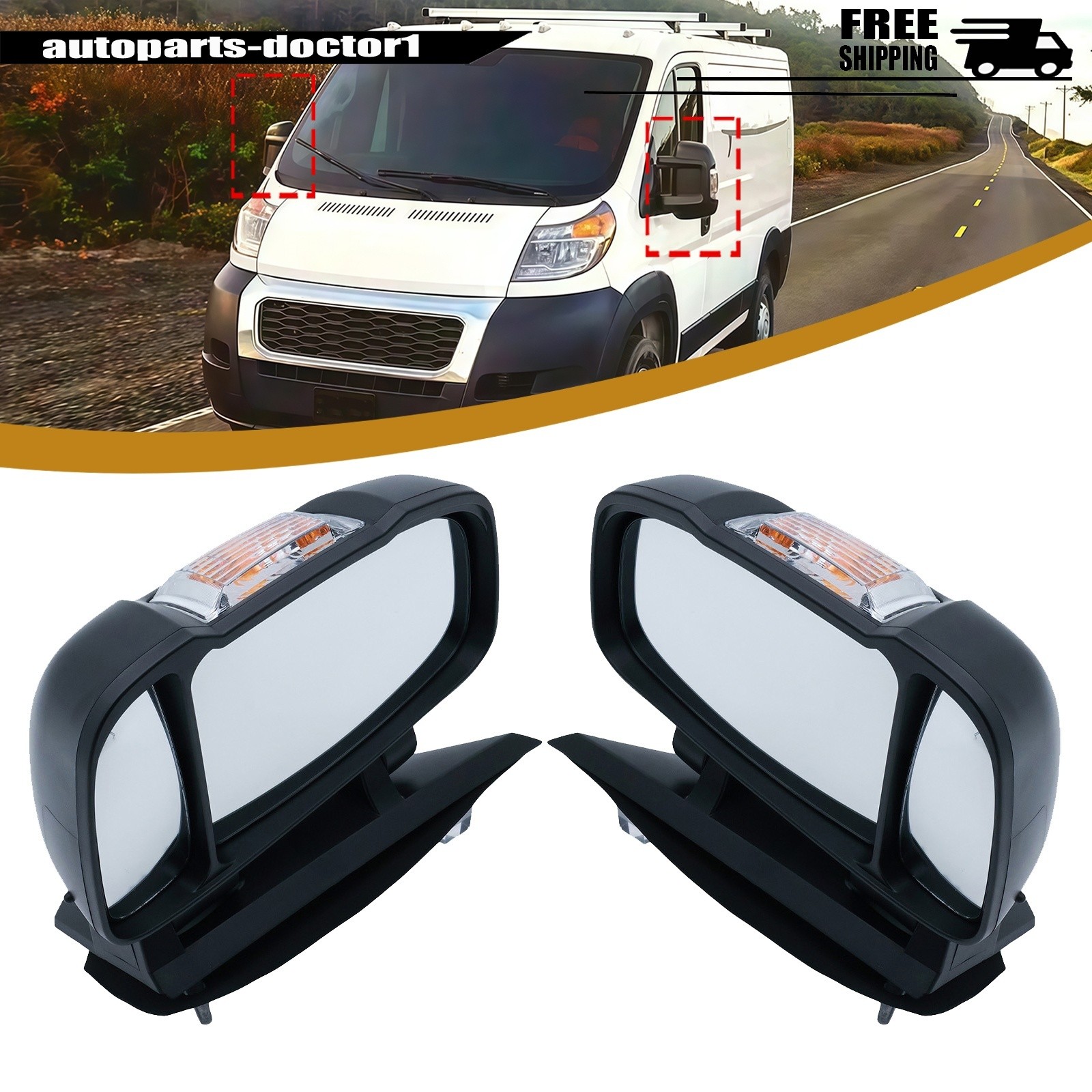 1 Pair LH+RH Side View Mirror Set For 2014-2023 RAM ProMaster 1500 2500 3500