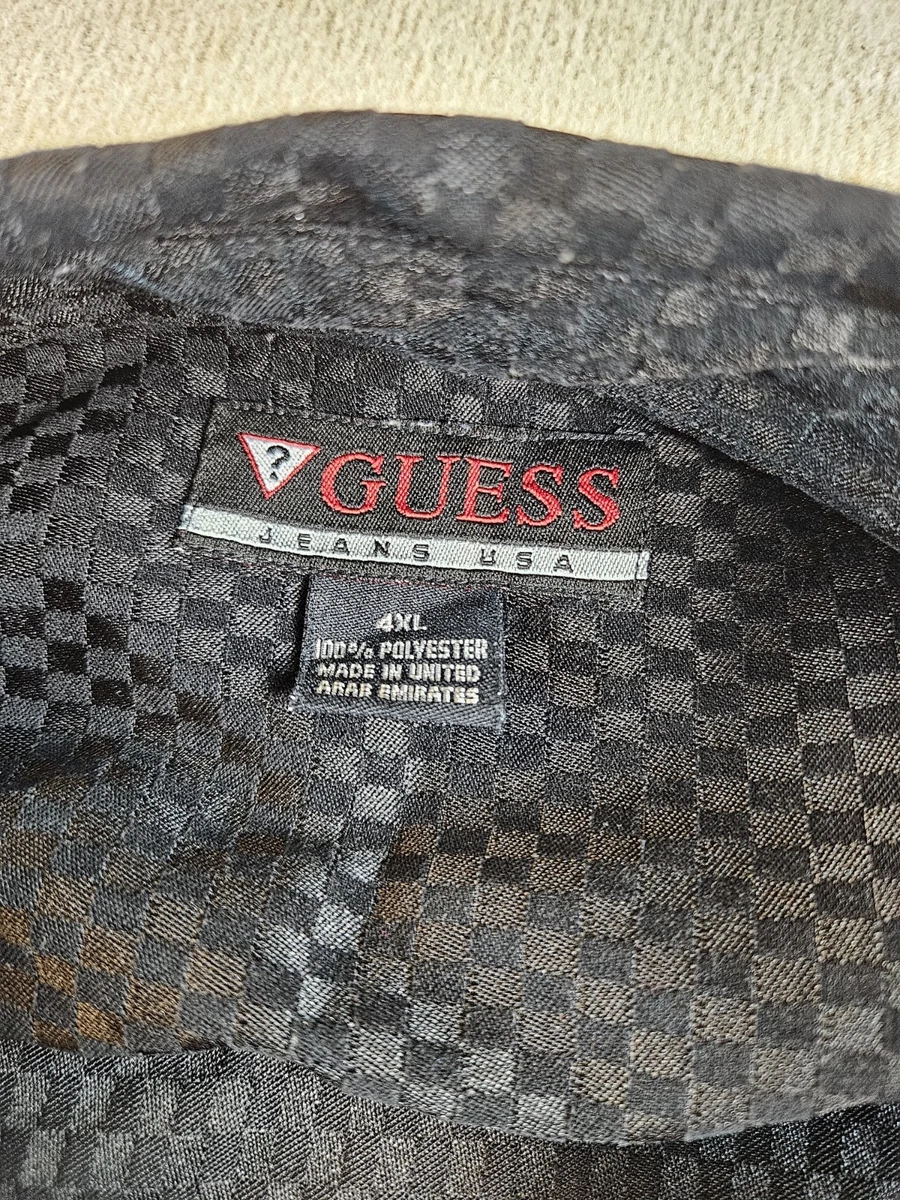 Camisa GUESS Jeans EE. UU. Para Hombres 4XL Negra Cuadros Y2K Manga Larga Abotonada
