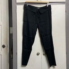 vince women linen blend tuxedo collard slim pant 6 black