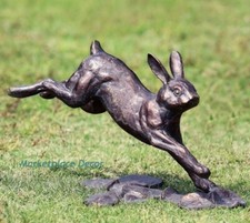 Running Rabbit Garden Sculpture Statue Metal Bunny Bronze Finish Outdoor Indoor