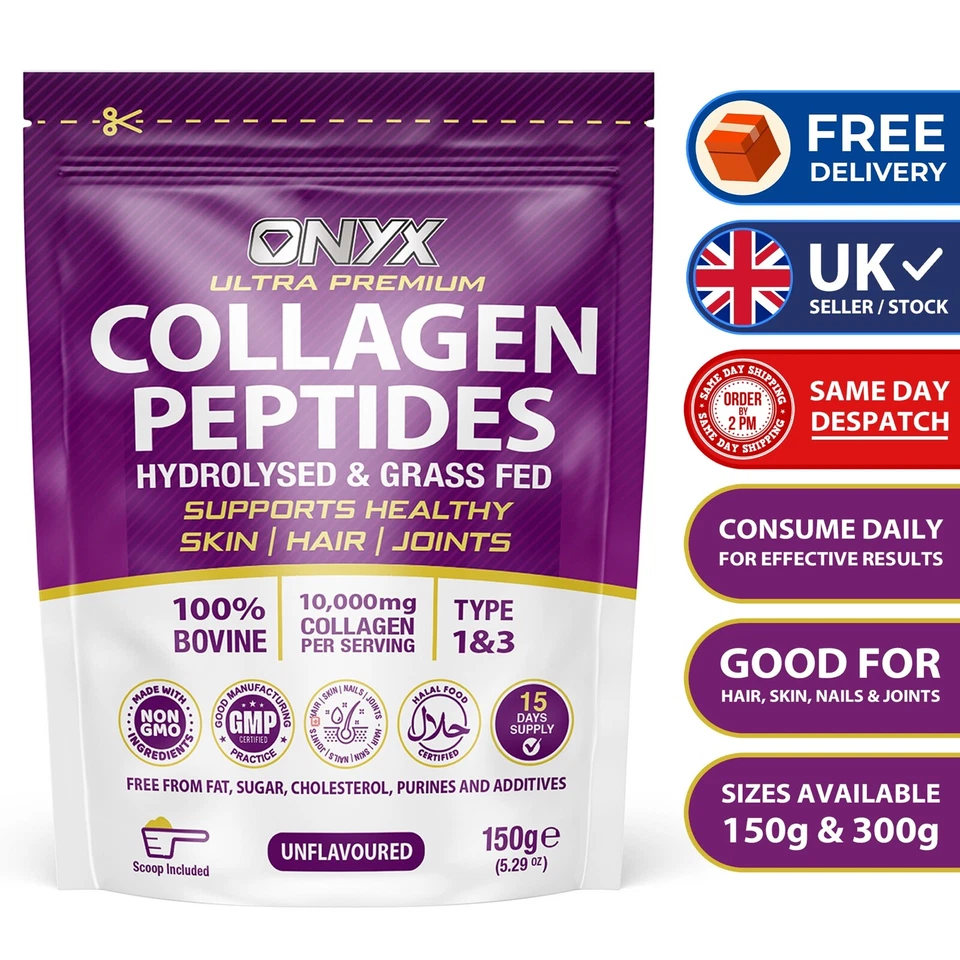ONYX Collagen Powder Hydrolysed 100% Pure Collagen Peptides Protein 10000mg Halal