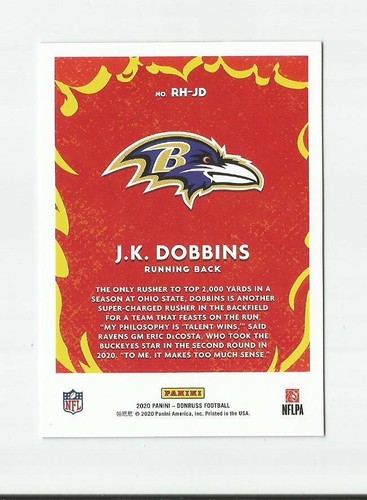 Donruss Red Hot Rookies J.K. Dobbins 2020 #RH-JD Baltimore Ravens - Imagen 2 de 2