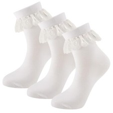 3PCS Lace Ruffle Frilly Ankle Socks for Women Fashion Lace Cute Socks for Lad...