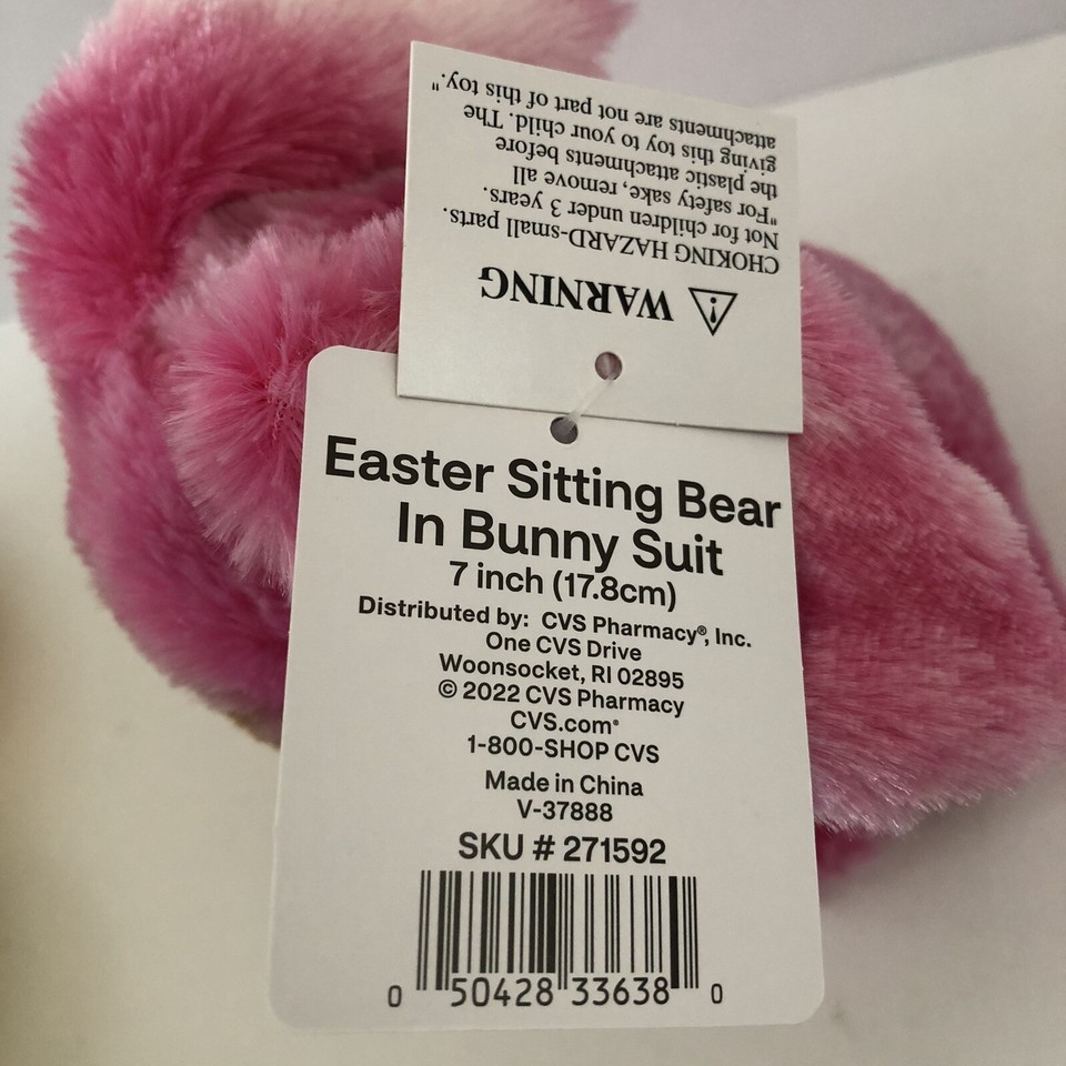 Cottondale Easter Plush BEAR Pink Bunny Rabbit 8" Stuffed Animal (CVS