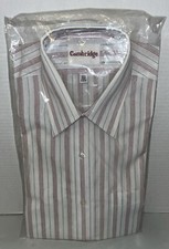 VTG Cambridge Classics Mens Striped Button Up Short Sleeve Shirt Size 15 1/2 NEW