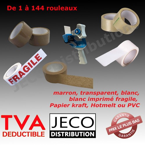 LOT RUBAN ADHESIF EMBALLAGE ROULEAUX MARRON BLANC FRAGILE TRANSPARENT CARTON - Afbeelding 1 van 15