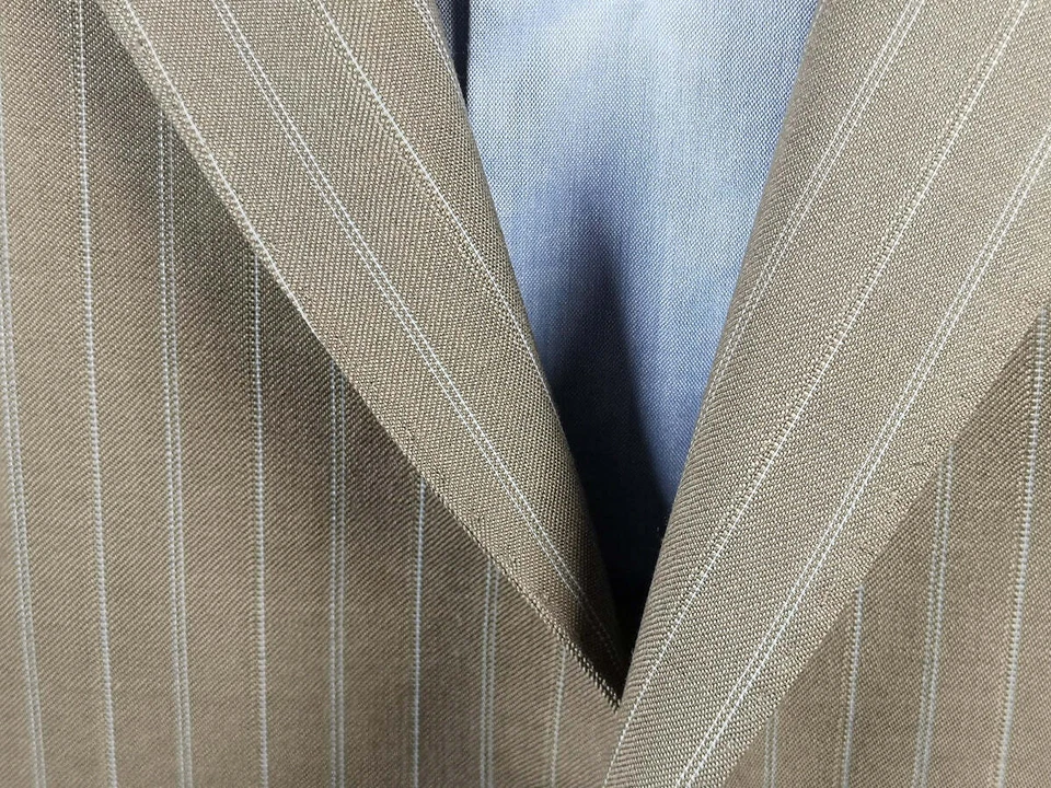 Traje Luigi Bianchi 40R Marrón Cacao Claro Rayas 3 Botones 140s Woo Foto 3 de 4