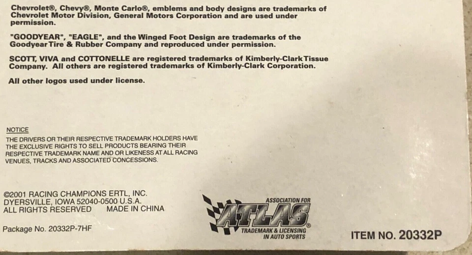 Racing Champions Edición Limitada Marca Kleenex Escala 1/64 Die Cast Stock Car Foto 3 de 3