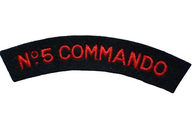 No 5 Commando Schulter Titel Patch Apx 13 cm x 2,2 cm rot auf schwarz - Neu