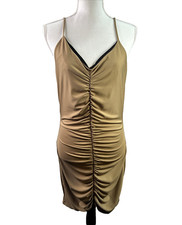 Wearever Slip Dress Womens sz XL Adjustable Strap Brown Ruched Front Babydoll